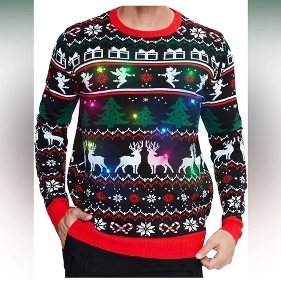 Men/Women Light Up Knitted Ugly Christmas Sweater with Multi-Colored Led - Picture 1 of 4